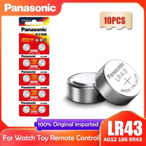 10PCS Panasonic LR43 AG12 186 1.5V Alkaline Battery 386 SR1142 LR1142 SR43 Button Cell Coin For Watch Calculator Control Remote