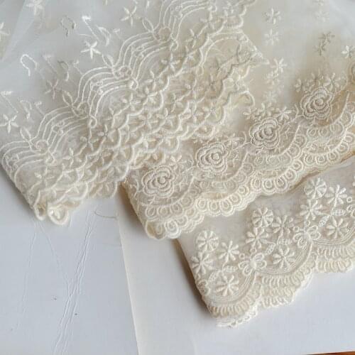 2meters/lot Wide beige embroidered mesh lace trims cotton lace skirt dress garment curtain bedding material X819