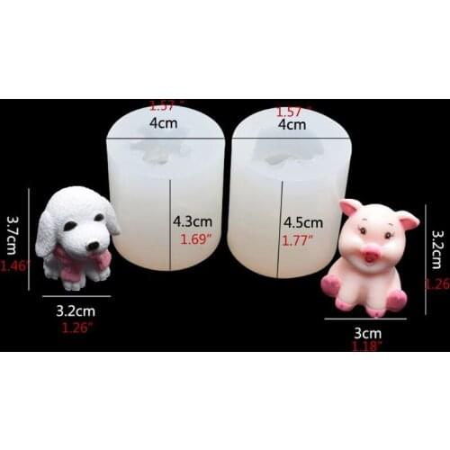 2Pcs Handmade Mini Size 3D Pet Dog Cute Pig Epoxy Resin Silicone Molds Kit