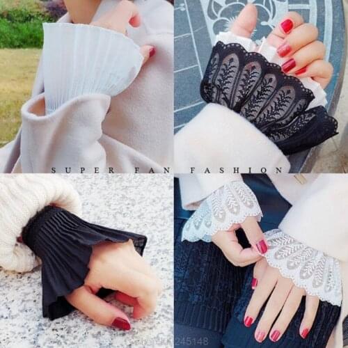 2Pcs/Pair Fake Flare Sleeves Floral Lace Pleated Ruched False Cuffs Sweater Blouse Apparel Wrist Warmers O29 20 Dropshipping