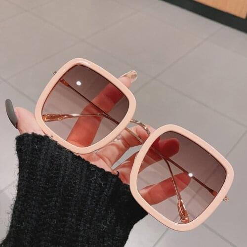 2021 New Fashion Vintage Big Frame Square Sunglasses Women Brand Designer Color Sun Glasses Female Show Shades Oculos Feminino