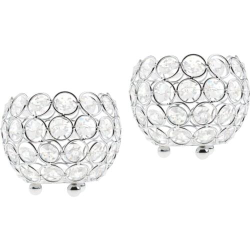 2x Crystal Bling Candle Holder for Wedding Party Dining Table DIY Decoration Dia. 8cm_Silver