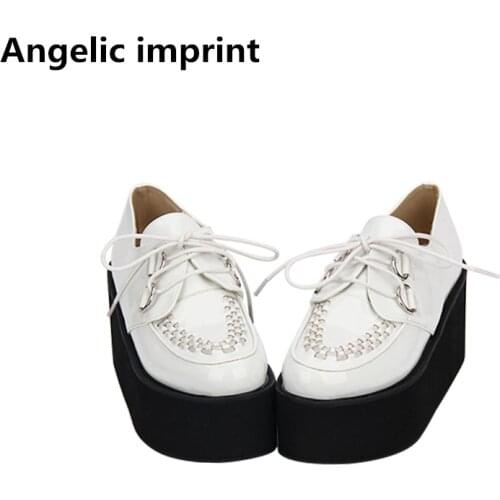 Angelic imprint woman mori girl lolita cosplay punk shoes lady high heels pumps women Spring Autumn wedges shoes 33-47 lace up