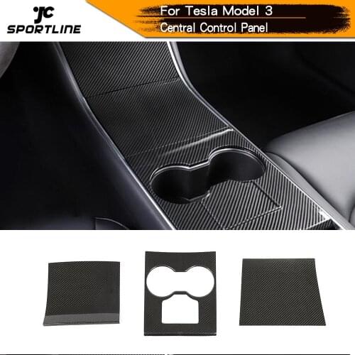 Car Central Control Panel Protective Patch for Tesla Model 3 2017 2018 2019 Interior Real Carbon Fiber Trims 3pcs
