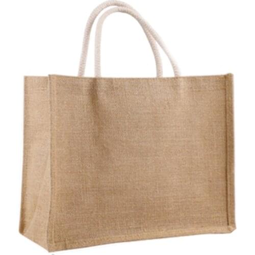 Jute Burlap Tote Large Reusable Grocery Bags with Handles Women Shopping Bag Beach Travel Storage Organizer