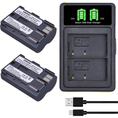 BP-511 BP-511A BP511 Battery + Type-C Dual Charger for Canon EOS 300 40D 5D 50D 20D 10D 30D, EOS 5D Mark I, 5D Mark 3