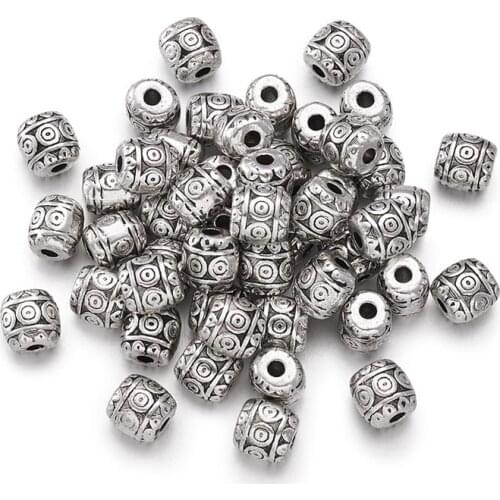 50pcs 6mm Barrel Tibetan Style Alloy Beads Bead Spacer for Jewelry Making DIY Bracelet Necklace Accessories Findings hole: 1.6mm