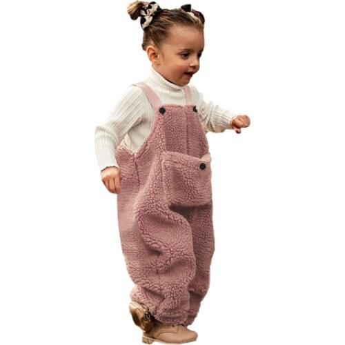 Baby Girls Boy Fleece Suspender Pants Overalls Trousers Warm Romper Toddler Kids Winter warm big pocket plush fleece overalls