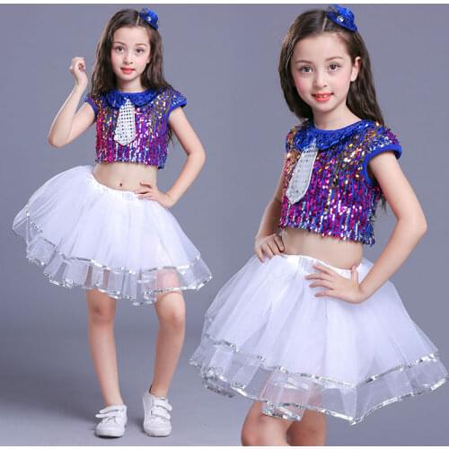 Children Stage Show Costume Sequins Bitter Fleabane Bitter Fleabane Gauze Skirt Modern Jazz Dancing Cheerleading Dance Costumes