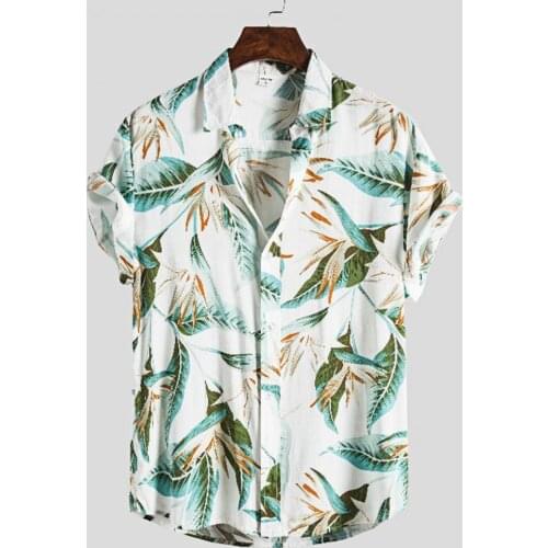 Men Shirt Floral Print All Match Summer Short Sleeve Lapel Top for Beach
