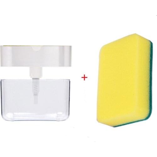 Liquid Dispenser Container Manual Press Soap Organizer Kitchen Cleaner Tool Soap Pump Dispenser With Sponge Holder Cleaning