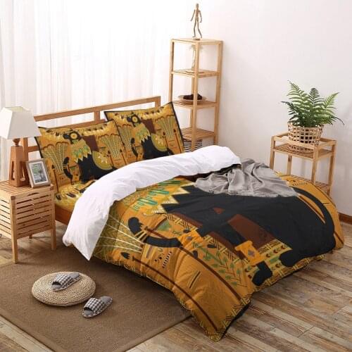 Egypt Black Cat Totem Retro Kids Bedding Set Duvet Cover Sheet Pillowcase Adult Bed King Queen Full Twin Home Textile