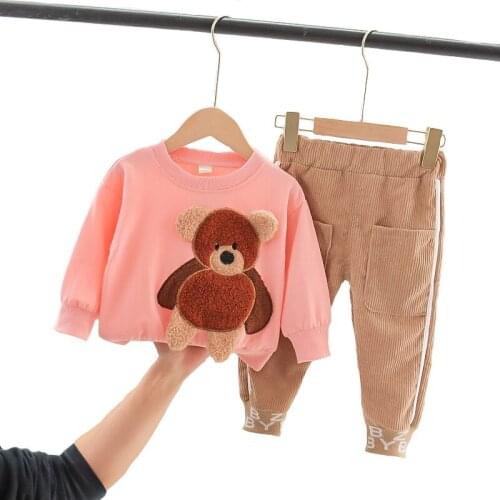3 Color Baby Boy GIrls Clothing Set Spring Bear Shirt + Pants 2pcs Suit For Kids 2021 New Style Outfits Toddler Children Clothes