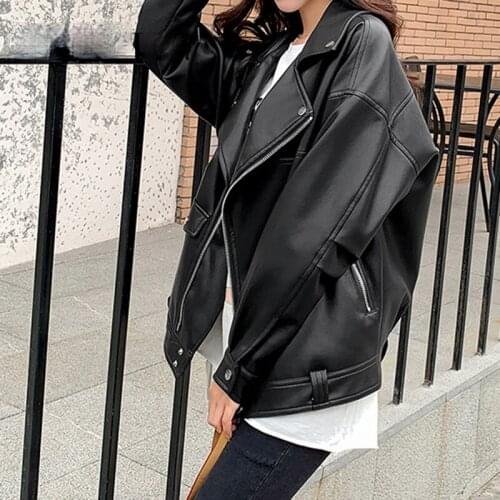 Faux Leather Jacket Women Casual PU Loose Motorcycle Jackets Female Streetwear Oversized Coat Korean Chic New Spring