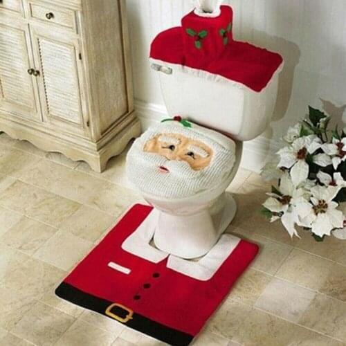 3pcs/set Christmas Bathroom Bath Mat Set Anti Slip Toilet Rugs Adjustable Lid Tissue Cover Household Accessories
