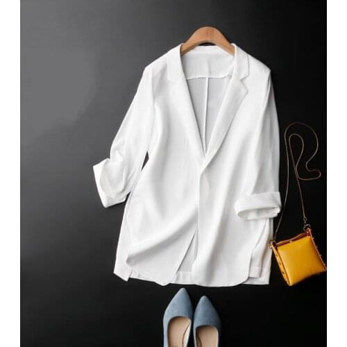 Summer Chiffon Black Blazer Woman Suit Jacket Fashion Long Sleeve Loose Casual Solid Coat Office Lady Basic Jacket Cardigan Tops