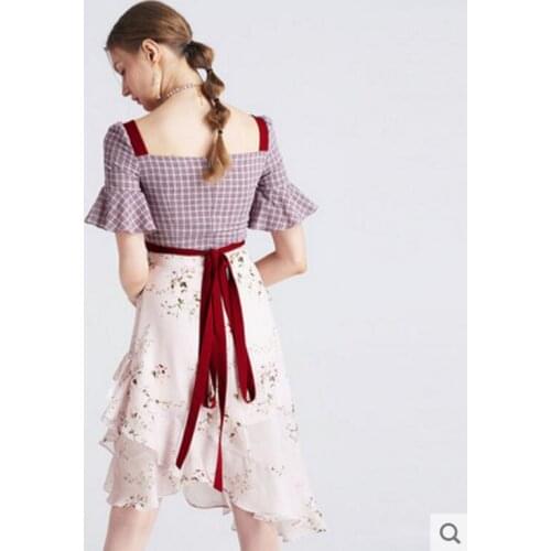 Dresses New Summer Party Women Square Collar Prairie Chic Pink dress for girls High Quality Clothing Free Shipping