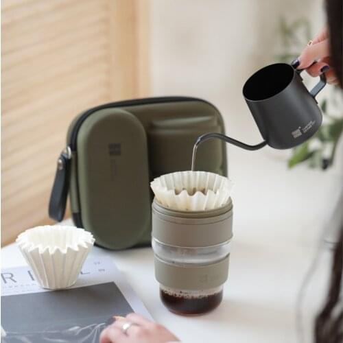 Portable Pour over coffee set coffee pot portable kit travel mug + Stainless steel kettle + wave paper filter Portable suit