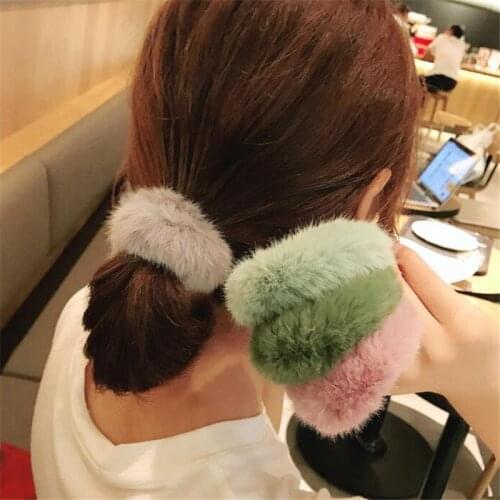 Women Girl Sweet Colorful True Fur Soft Elastic Hair Bands Winter Headband Rubber Bands Ponytail Holder Fashion Hair Accessories
