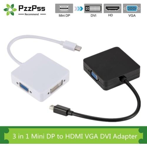 PzzPss 3 in 1 Mini DP to HDMI VGA DVI Converter Mini Display Port Adapter Cable to HDMI DVI VGA For MacBook Lenovo Microsoft