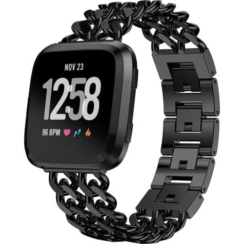 Watch Band for Fitbit Versa Band Stainless Steel Double Chains Style Bracelet Metal Smart Watch Watchband Accessories