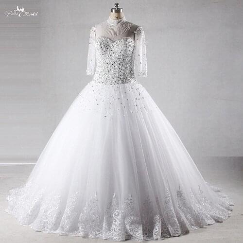 RSW965 Yiaibridal Real Job Beaded Crystal Wedding Dress Plus Size 3/4 Sleeves Ball Gown Robe De Mariee Princesse De Luxe
