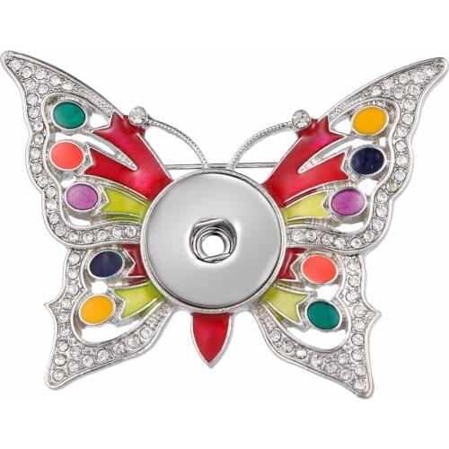The Bloomer Snap Jewelry Silver color Butterfly Brooch Fit 18mm Snap button Christmas gift for girls women fit 18mm 20mm snaps