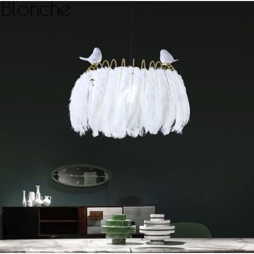 Modern White Feather Pendant Light LED Hanging Lamp Romantic Hanglamp Luminaire for Living Dinning Bedroom Home Lighting Fixture