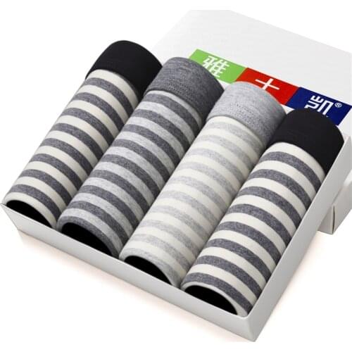Underwear Men Boxer Cotton Stripe Panties Men Sexy Plus Size Boxer Boxershorts U Pouch Youth Male Underpants Casual Soft 4XL 5XL