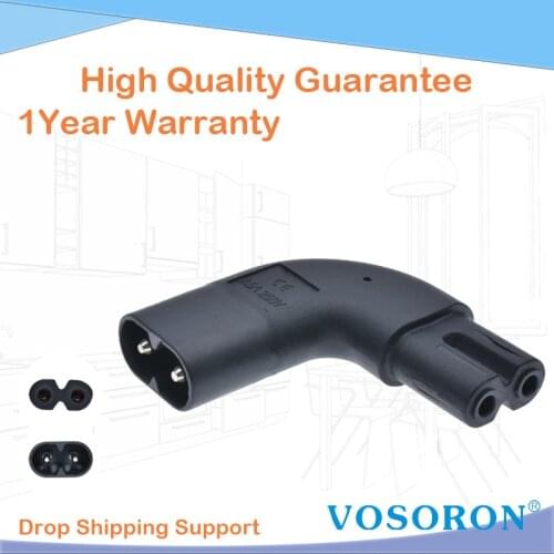 IEC320 iec C7 to C8 male female extension connector 90 degrees up and down angled AC power adapter