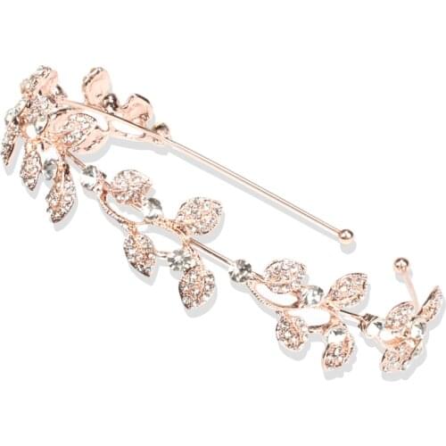 Hot Vintage Leaves Headbands Rose Gold Color Crystal Rhinestone Metal Crown Bridal Wedding Tiara Prom Hair Jewelry Ornaments
