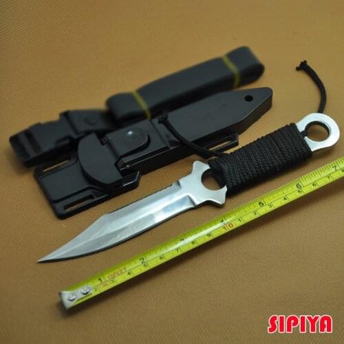 High Quality Fixed Blade Tactical Hunting Knife Outdoor Camping Pocket Knives Blade Sanding Silver Handle Knife With ABS Sheath