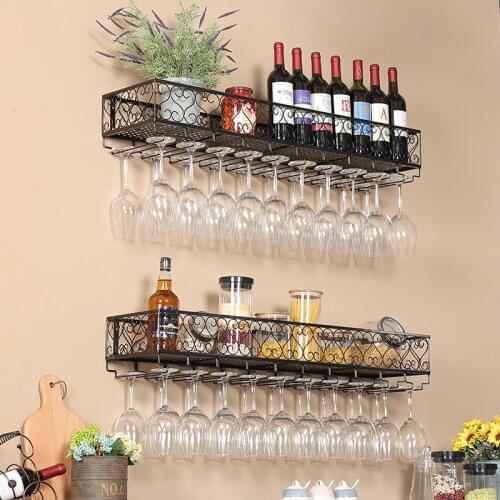 Iron Metal wall mount wine rack creative wine bottle rack holder Hang Upside Down Racks Stem Tall Glasses Tumbler Storage Bar