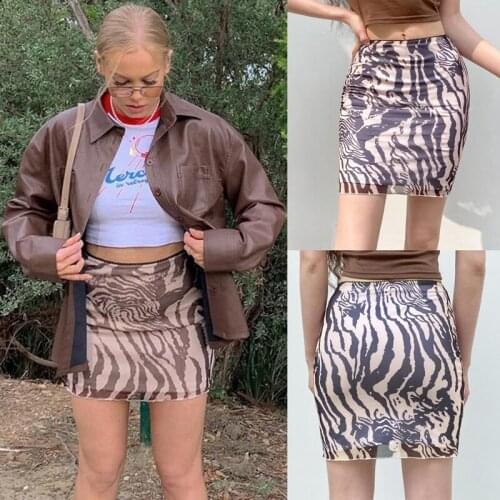 Womens Irregular Ripple Printed Hip Skirt Brown