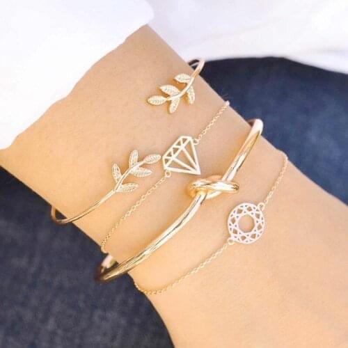 Pulseras mujer 2021 Trendy Gold Bracelet & Bangles for Women Hollow Leaf Charm Bracelet Wedding Jewelry Gift
