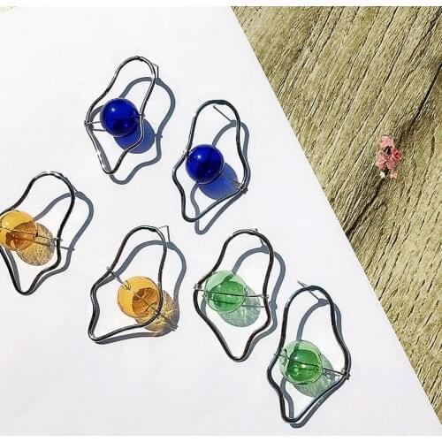 Original Hollow Line Bubble Stud Earrings For Women 2019 Minimalist Candy Color Glass Ball Exaggerated Korean Earrings Bijoux