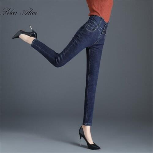 Free Shipping 2021 Womens Spring Autumn And Winter New Pencil Jeans High-Waisted Four-Breasted Thin And Tall Pants