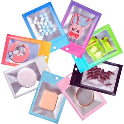 100pcs/Lot Frosted Window Foil Zip Lock Hanging Hole Bag Resealable USD Card Headband Nail Beauty Powder Jewelry Package Pouches