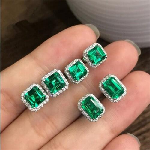 2021 New Arrival Hot Sale Simple Fashion Jewelry 925 Sterling Silver Emerlad Square Gemstones Women Wedding Stud Earring Gift