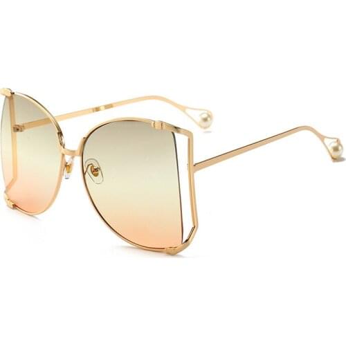 2021 New Brand Pearls Half Round Sunglasses Women Fashion Big Frame Gradient Sun Glasses Female Oculos Unisex Eyewear