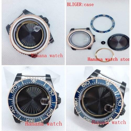 Bliger New 40mm black PVD stainless steel watch case sapphire glass fit ETA 2836 miyota 8215/8205/821A Mingzhu2813/ 3804Movement