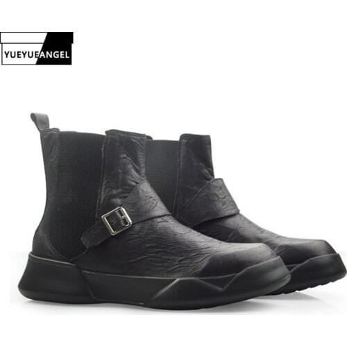 British Retro 100% Real Leather Chelsea Boots Men Autumn Winter Casual Slip On Ankle Boots Black High Top Platform Shoes 38-44