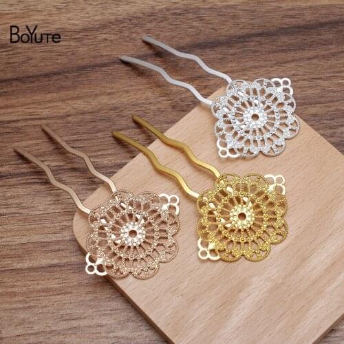 BoYuTe (5 Pieces/Lot) 35*46MM Metal Brass Filigree Flower Hair Fork Hairpins Vintage Diy Handmade Hair Accessories