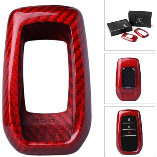 Real Carbon Fiber Remote Key Cover Case Red Key Shell For Toyota Alphard Rav4 Hilux Car Accessories