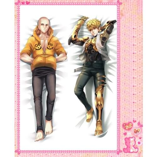 Anime Cartoon One-Punch Man Double Bolster Hugging Pillow Case Pillow Cover Pillowcase Peach Skin 2 Way No.512049