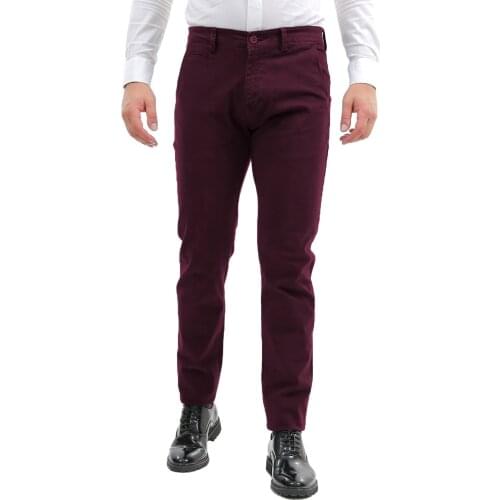 Elegant Chino trousers men winter Slim Fit burgundy cotton pant