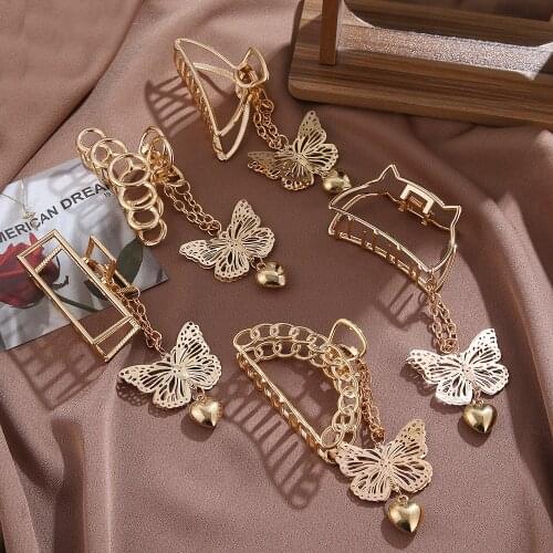 FNIO 2021 New Geometric Hyperbole Big butterfly Hair Claw Clips Makeup Hair Styling Barrettes for Women Hair Accessories