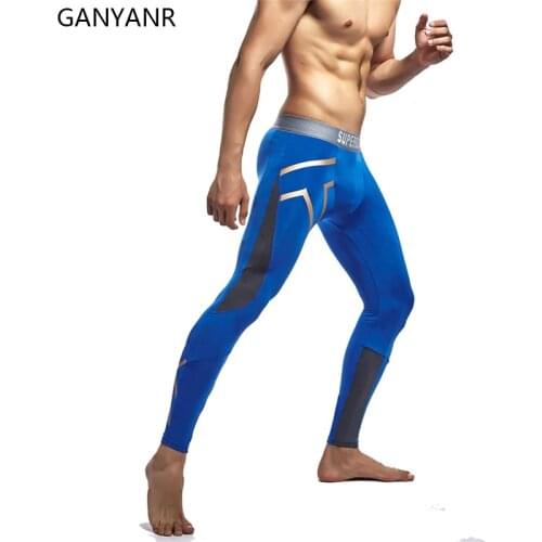 GANYANR Running Tights Men Compression Pants Gym Leggings Sportswear Fitness Sport Basketball Sexy Training Workout Long Track