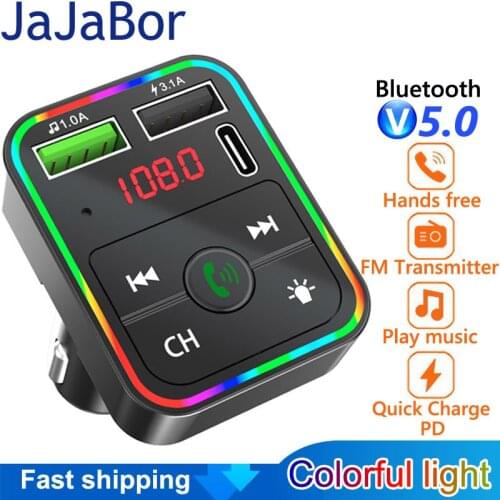 JaJaBor Bluetooth 5.0 FM Transmitter Car Kit MP3 Player Wireless Handsfree Audio Receiver Dual USB Fast Charger Car Accessories