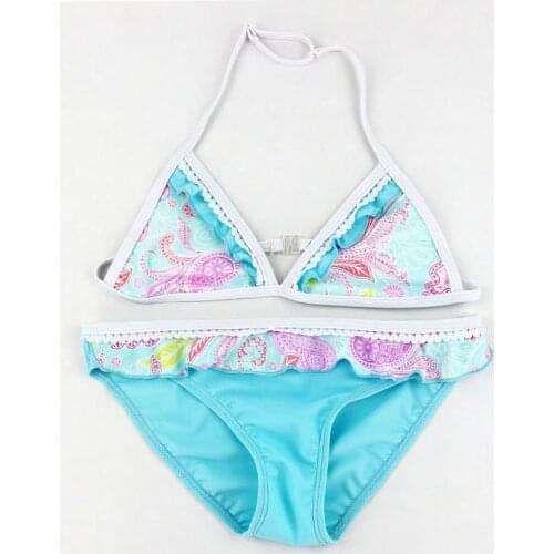 Girls Bikini Set 6-16Y Kids 2 Pieces Swimwear with Flowers Pattern Schoolgirl Bathing Suit Teens Summer Vacation Beach Wear